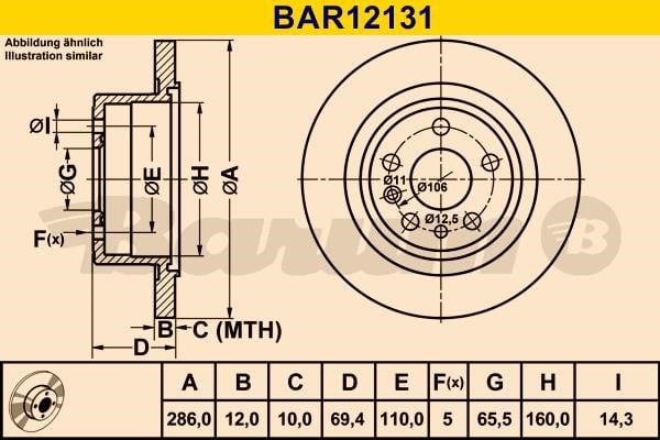 Barum BAR12131 Rear brake disc, non-ventilated BAR12131: Buy near me in Poland at 2407.PL - Good price!