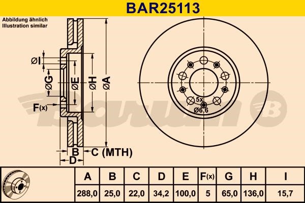 Barum BAR25113 Диск гальмівний вентильований, 1 шт. BAR25113: Купити у Польщі - Добра ціна на 2407.PL!