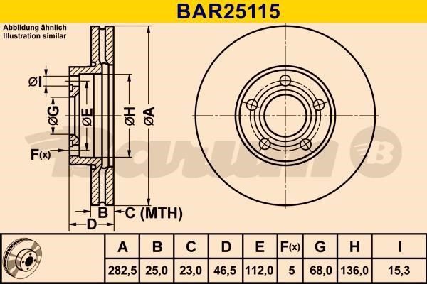 Barum BAR25115 Ventilated disc brake, 1 pcs. BAR25115: Buy near me in Poland at 2407.PL - Good price!
