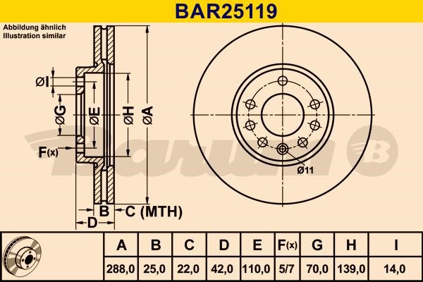 Barum BAR25119 Диск гальмівний вентильований, 1 шт. BAR25119: Приваблива ціна - Купити у Польщі на 2407.PL!