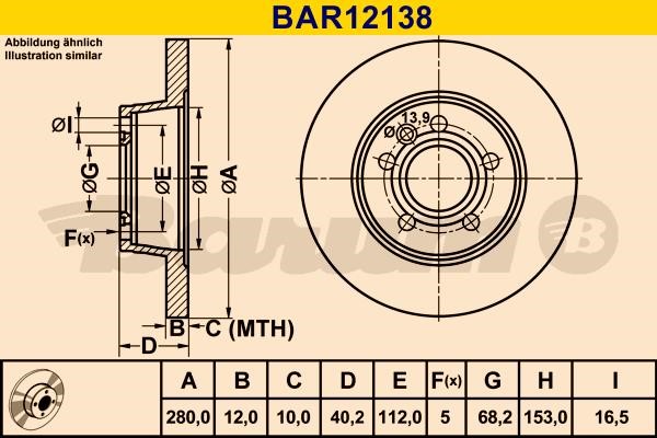 Barum BAR12138 Rear brake disc, non-ventilated BAR12138: Buy near me in Poland at 2407.PL - Good price!