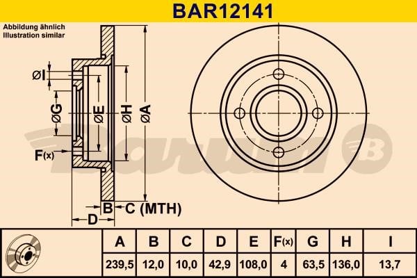 Barum BAR12141 Диск гальмівний передній невентильований BAR12141: Приваблива ціна - Купити у Польщі на 2407.PL!