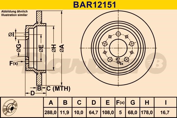 Barum BAR12151 Rear brake disc, non-ventilated BAR12151: Buy near me in Poland at 2407.PL - Good price!