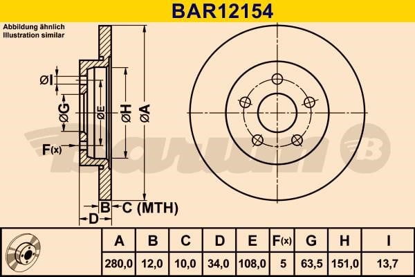Barum BAR12154 Rear brake disc, non-ventilated BAR12154: Buy near me in Poland at 2407.PL - Good price!