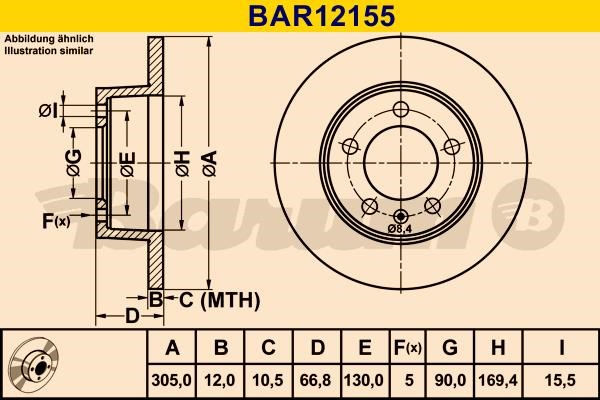Barum BAR12155 Rear brake disc, non-ventilated BAR12155: Buy near me in Poland at 2407.PL - Good price!