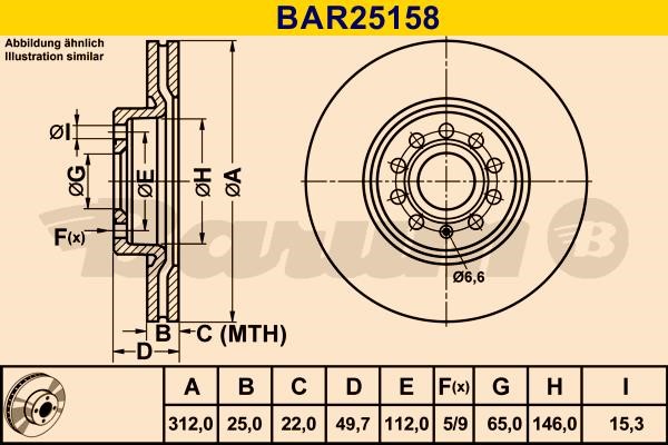 Barum BAR25158 Диск гальмівний вентильований, 1 шт. BAR25158: Приваблива ціна - Купити у Польщі на 2407.PL!