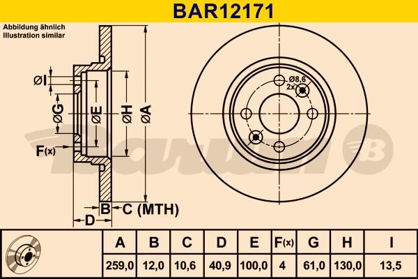 Barum BAR12171 Unventilated front brake disc BAR12171: Buy near me in Poland at 2407.PL - Good price!