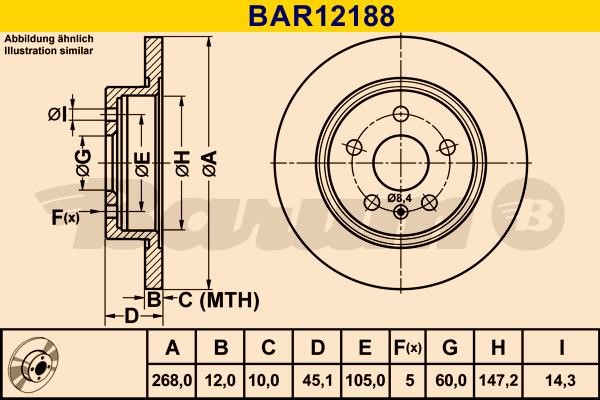 Barum BAR12188 Rear brake disc, non-ventilated BAR12188: Buy near me in Poland at 2407.PL - Good price!