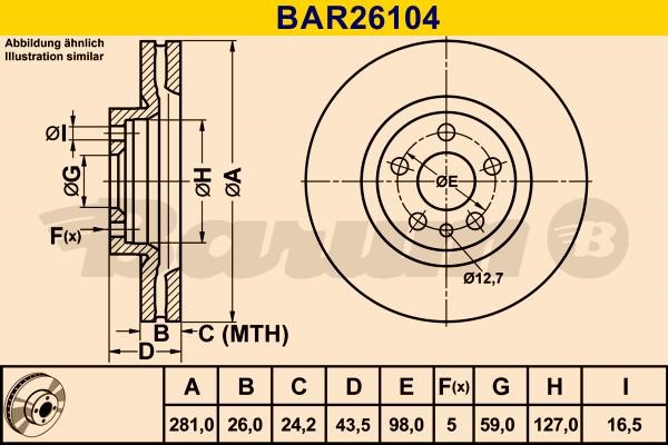 Barum BAR26104 Ventilated disc brake, 1 pcs. BAR26104: Buy near me in Poland at 2407.PL - Good price!
