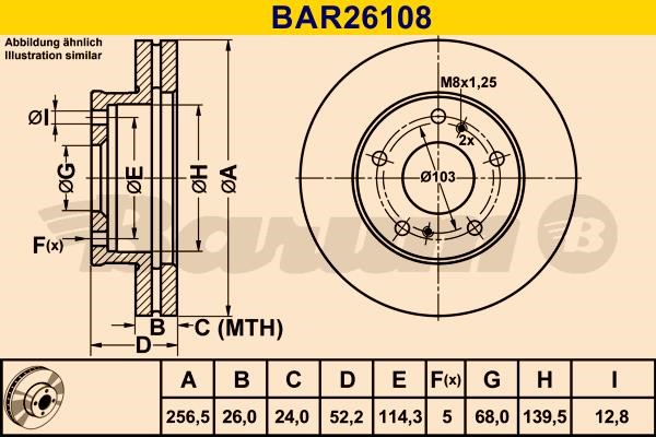 Barum BAR26108 Диск гальмівний вентильований, 1 шт. BAR26108: Приваблива ціна - Купити у Польщі на 2407.PL!