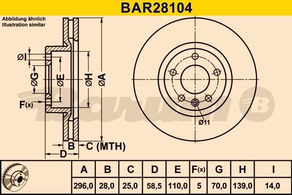Barum BAR28104 Ventilated disc brake, 1 pcs. BAR28104: Buy near me in Poland at 2407.PL - Good price!