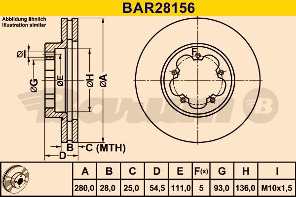 Barum BAR28156 Front brake disc ventilated BAR28156: Buy near me in Poland at 2407.PL - Good price!