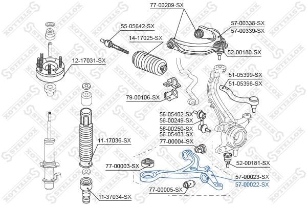 Stellox 57-00022-SX Suspension arm front lower right 5700022SX: Buy near me at 2407.PL in Poland at an Affordable price!