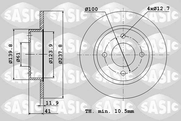 Sasic 4004253J Unventilated front brake disc 4004253J: Buy near me at 2407.PL in Poland at an Affordable price!