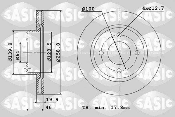 Sasic 4004256J Front brake disc ventilated 4004256J: Buy near me in Poland at 2407.PL - Good price!