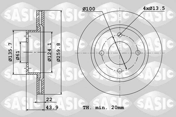 Sasic 4004308J Front brake disc ventilated 4004308J: Buy near me in Poland at 2407.PL - Good price!