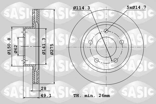 Sasic 6106063 Тормозной диск передний вентилируемый 6106063: Отличная цена - Купить в Польше на 2407.PL!