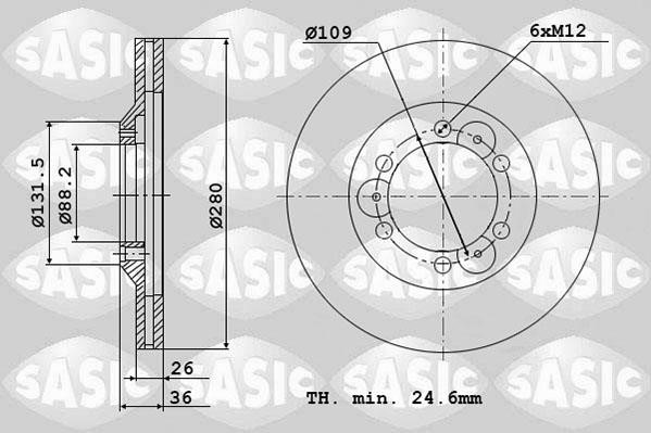 Sasic 6106092 Front brake disc ventilated 6106092: Buy near me in Poland at 2407.PL - Good price!