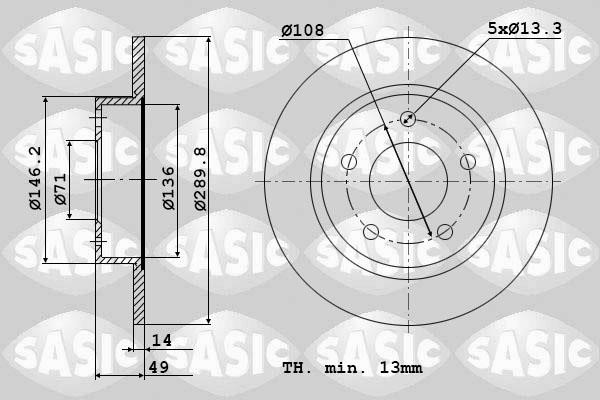 Sasic 6100015 Rear brake disc, non-ventilated 6100015: Buy near me in Poland at 2407.PL - Good price!