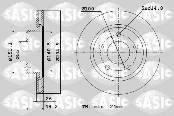 Sasic 6106124 Front brake disc ventilated 6106124: Buy near me in Poland at 2407.PL - Good price!