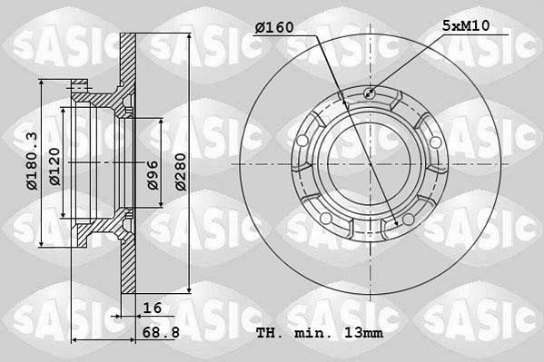 Sasic 6106145 Rear brake disc, non-ventilated 6106145: Buy near me in Poland at 2407.PL - Good price!
