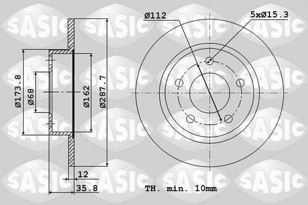 Sasic 6106037 Rear brake disc, non-ventilated 6106037: Buy near me in Poland at 2407.PL - Good price!