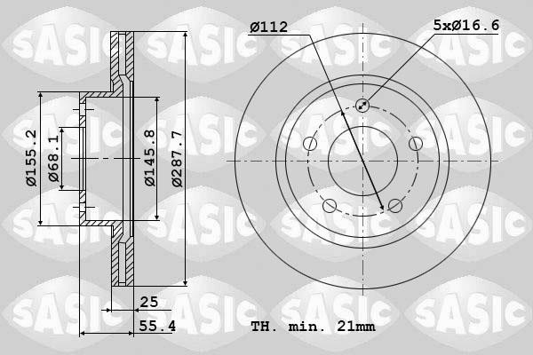 Sasic 9004881J Front brake disc ventilated 9004881J: Buy near me in Poland at 2407.PL - Good price!