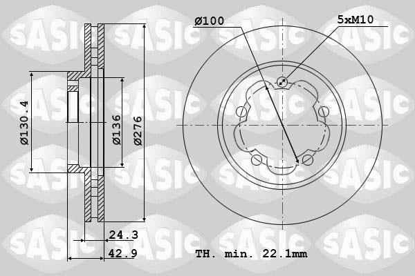 Sasic 9004909J Front brake disc ventilated 9004909J: Buy near me in Poland at 2407.PL - Good price!