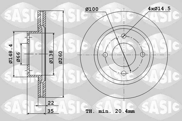 Sasic 9004372J Front brake disc ventilated 9004372J: Buy near me in Poland at 2407.PL - Good price!
