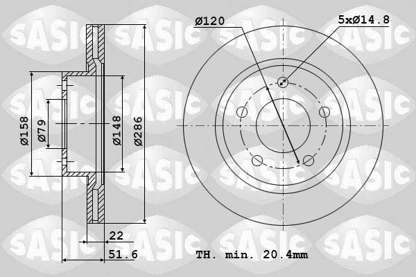 Sasic 9004512J Front brake disc ventilated 9004512J: Buy near me in Poland at 2407.PL - Good price!