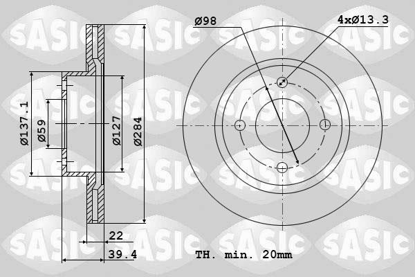 Sasic 9004815J Front brake disc ventilated 9004815J: Buy near me in Poland at 2407.PL - Good price!