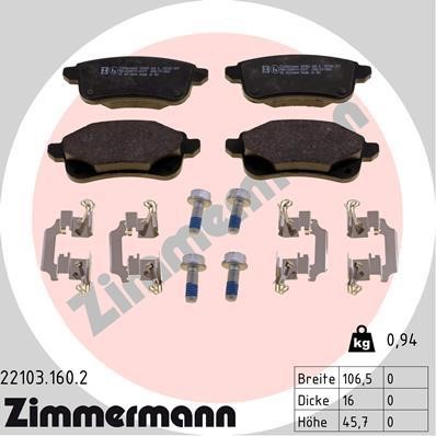 Otto Zimmermann 22103.160.2 Brake Pad Set, disc brake 221031602: Buy near me in Poland at 2407.PL - Good price!