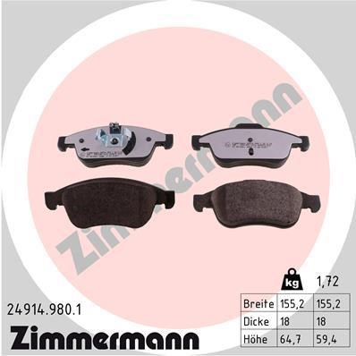 Otto Zimmermann 24914.980.1 Тормозные колодки дисковые, комплект 249149801: Отличная цена - Купить в Польше на 2407.PL!