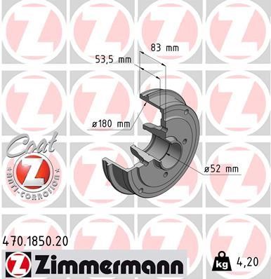 Otto Zimmermann 470.1850.20 Тормозной барабан 470185020: Отличная цена - Купить в Польше на 2407.PL!