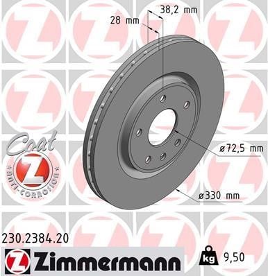 Otto Zimmermann 230.2384.20 Front brake disc ventilated 230238420: Buy near me in Poland at 2407.PL - Good price!