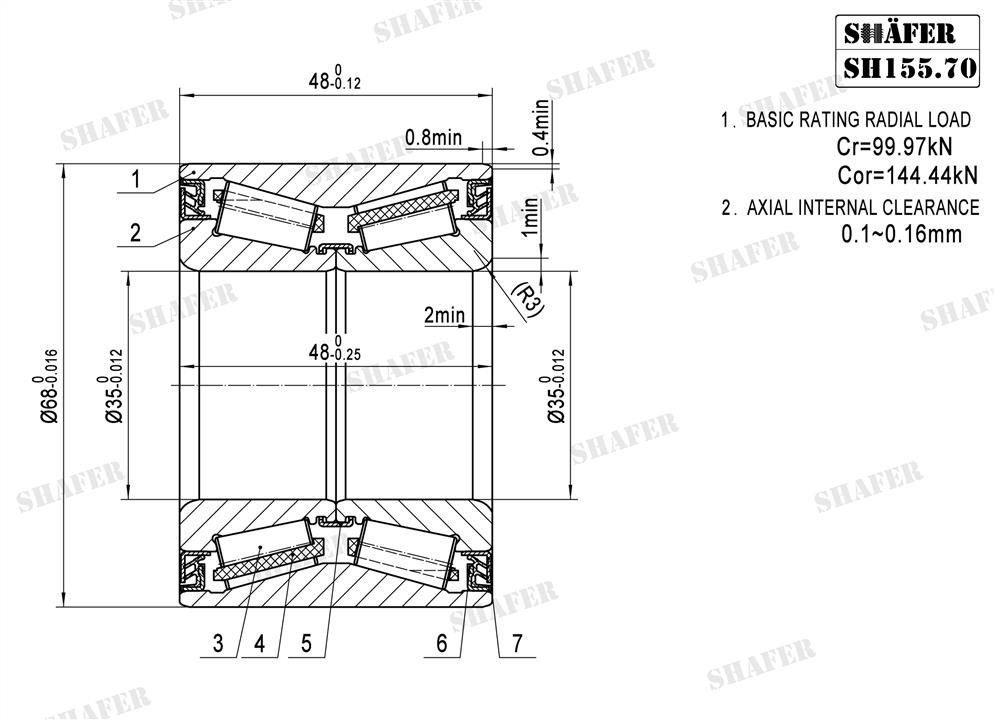 Rear wheel hub bearing Shafer SH155.70