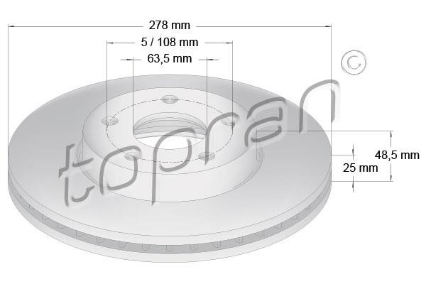 Topran 304 728 Front brake disc ventilated 304728: Buy near me in Poland at 2407.PL - Good price!
