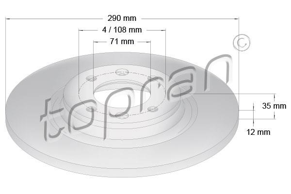 Topran 723 434 Rear brake disc, non-ventilated 723434: Buy near me in Poland at 2407.PL - Good price!