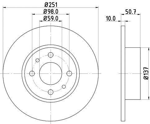 Hella 8DD 355 101-101 Тормозной диск задний невентилируемый 8DD355101101: Отличная цена - Купить в Польше на 2407.PL!