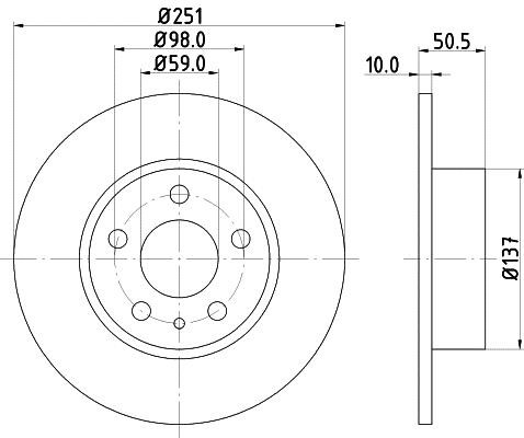 Hella 8DD 355 101-971 Rear brake disc, non-ventilated 8DD355101971: Buy near me in Poland at 2407.PL - Good price!