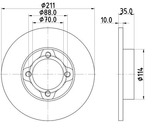 Hella 8DD 355 114-851 Тормозной диск передний невентилируемый 8DD355114851: Отличная цена - Купить в Польше на 2407.PL!