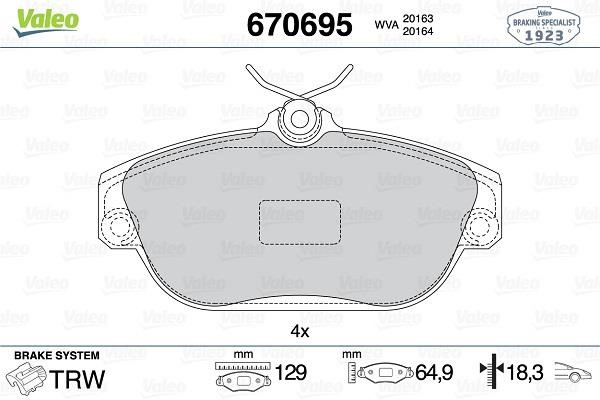 Valeo 670695 Brake Pad Set, disc brake 670695: Buy near me in Poland at 2407.PL - Good price!