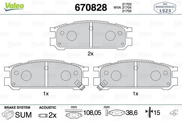 Valeo 670828 Brake Pad Set, disc brake 670828: Buy near me in Poland at 2407.PL - Good price!