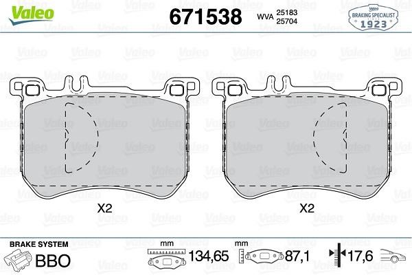 Valeo 671538 Brake Pad Set, disc brake 671538: Buy near me in Poland at 2407.PL - Good price!