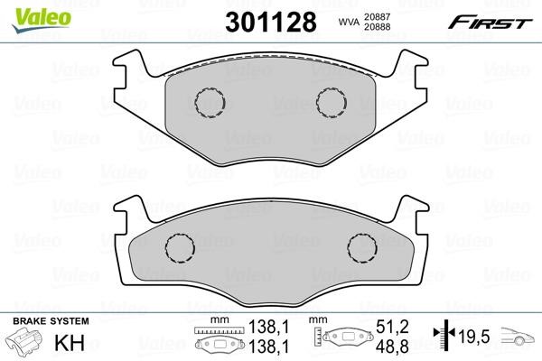 Valeo 301128 Brake Pad Set, disc brake 301128: Buy near me in Poland at 2407.PL - Good price!