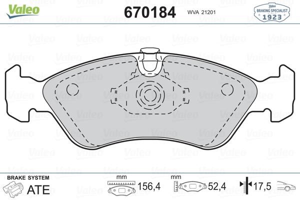 Valeo 670184 Brake Pad Set, disc brake 670184: Buy near me in Poland at 2407.PL - Good price!