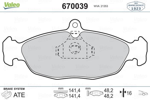 Valeo 670039 Тормозные колодки дисковые, комплект 670039: Отличная цена - Купить в Польше на 2407.PL!