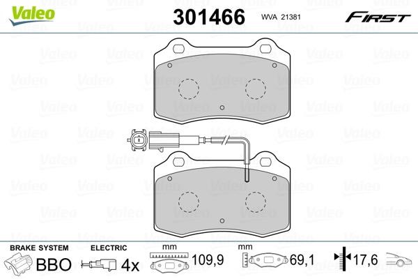 Valeo 301466 Brake Pad Set, disc brake 301466: Buy near me in Poland at 2407.PL - Good price!