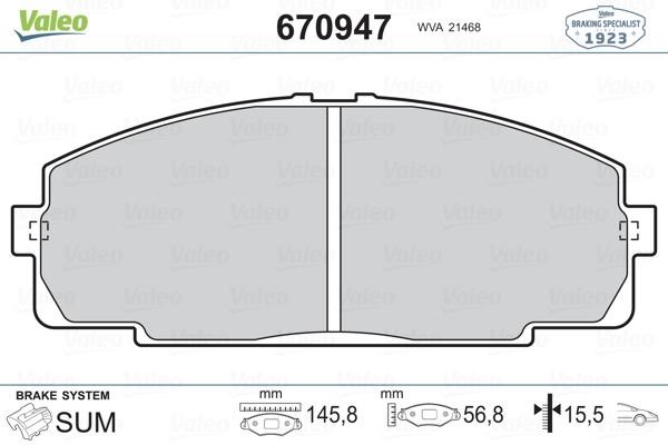 Valeo 670947 Тормозные колодки дисковые, комплект 670947: Отличная цена - Купить в Польше на 2407.PL!