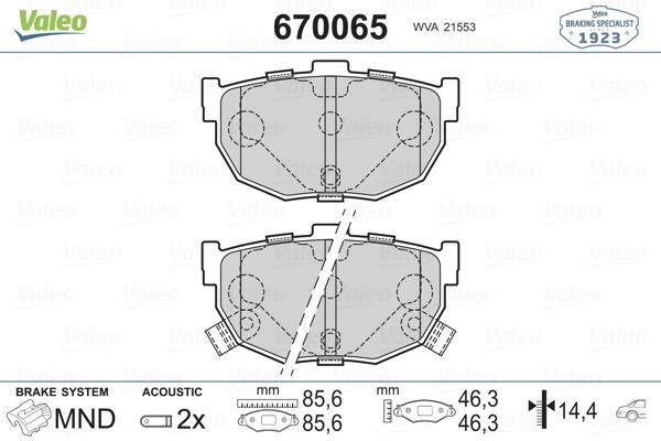 Valeo 670065 Brake Pad Set, disc brake 670065: Buy near me in Poland at 2407.PL - Good price!